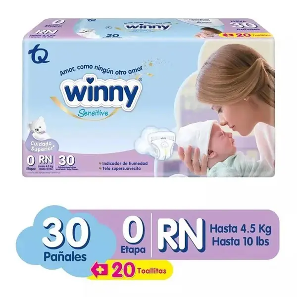 Pañales Winny Etapa 0x30 Recién Nacido Sensitive